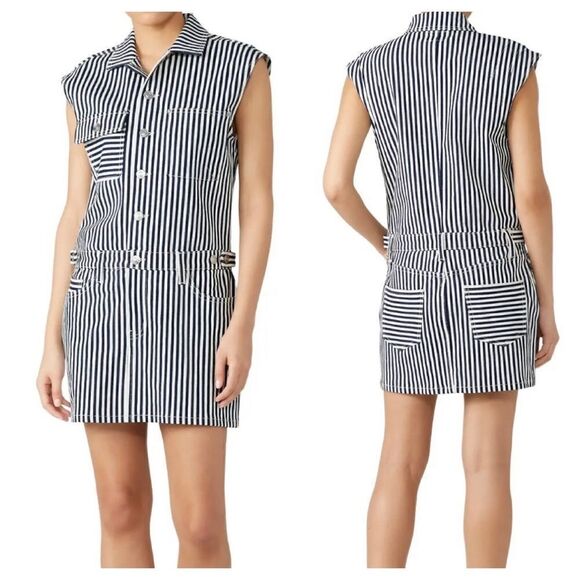 Current/Elliott Striped Button Down Sleeveless Dress - Picture 1 of 9